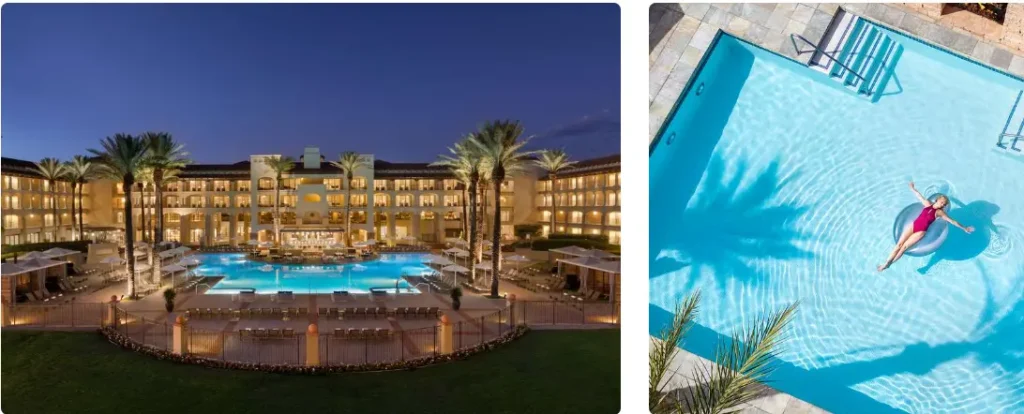 Waterslides at Fairmont Scottsdale Princess family resort with rock formations