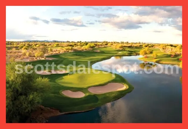 Grayhawk Raptor Course 8th hole island green surrounded by water