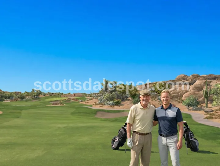 Troon North Monument Course signature boulder hole 3 desert golf Scottsdale father son