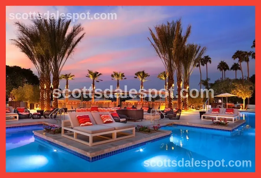 The Phoenician Scottsdale luxury resort with manicured gardens, pools and Camelback Mountain backdrop