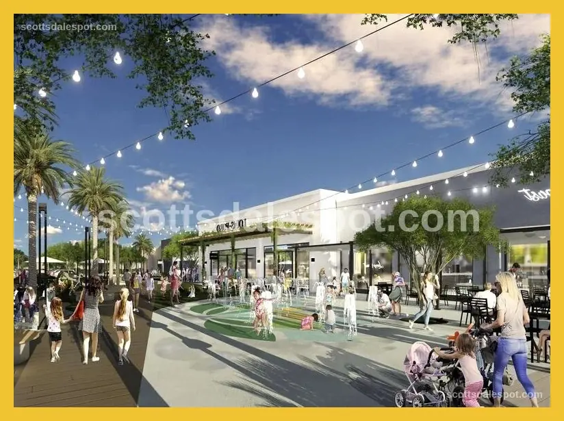 Kierland Commons outdoor shopping center with upscale retailers restaurants and resort-style landscaping in North Scottsdale Arizona