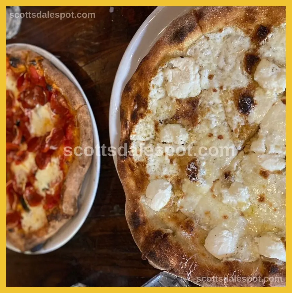 LAMP Pizzeria artisan pizza with gorgonzola and caramelized onions in North Scottsdale Arizona