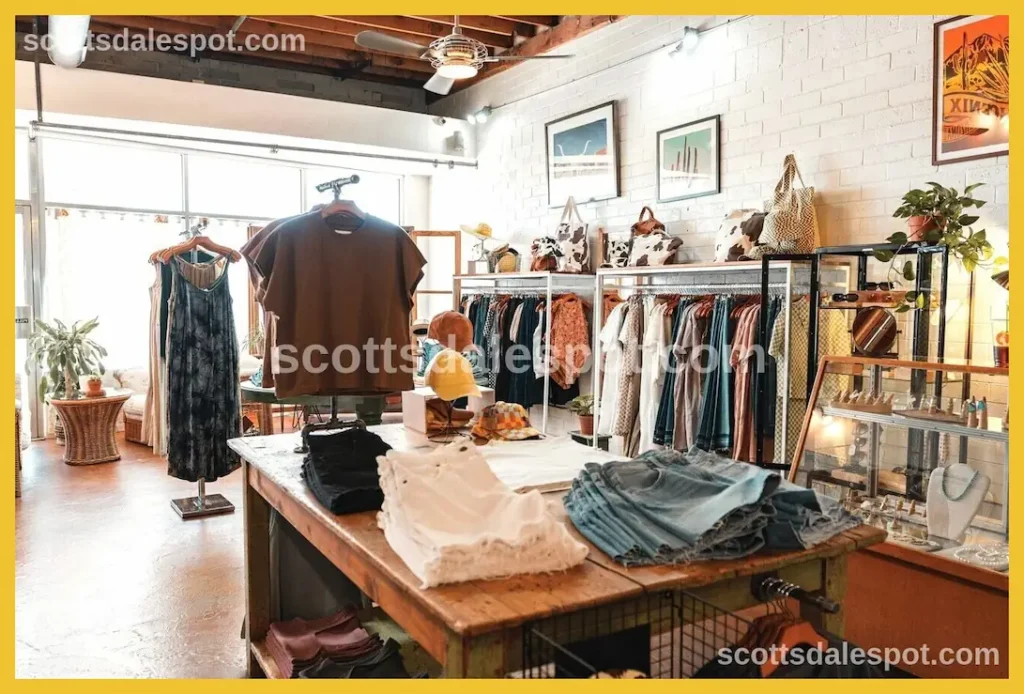 Upscale Western boutique in Old Town Scottsdale displaying authentic cowboy boots leather goods and Southwestern jewelry