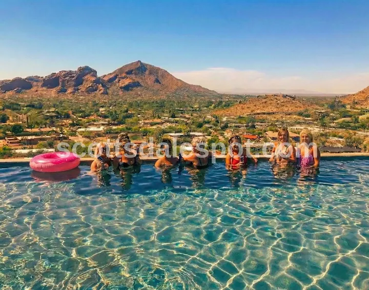 Sunrise at private pool scottsdale az bachelorette girls group