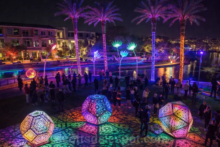 Canal Convergence Scottsdale AZ Waterfront light art festival at night