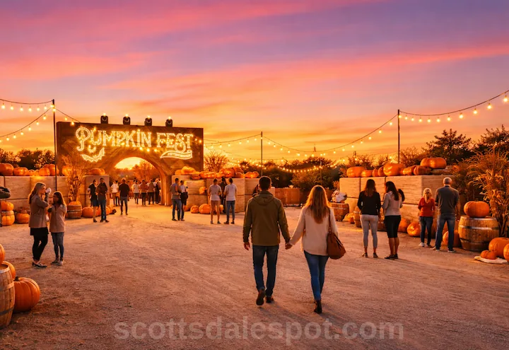 Pumpkin Fest at the Fairmont Scottsdale Princess Halloween AZ with orange pumpkins and hay maze